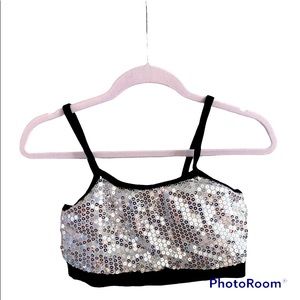 Silver Sequin Sports Bra